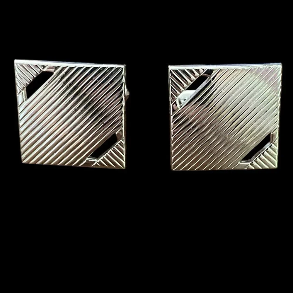 Vintage Swank Cufflinks Silver Tone Squares MCM Mad Men